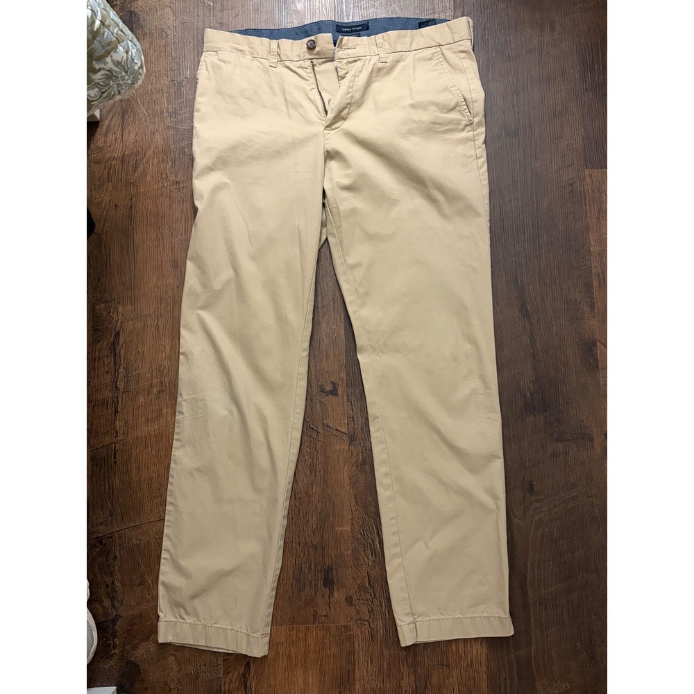 Tommy Hilfiger Mens Tailored Fit Chino Pants Khaki Tan 36x34 Cotton Trousers